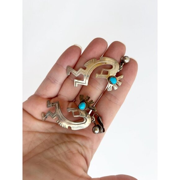 Kokopelli Sleeping Beauty Turquoise Sterling Silver Mexican Vintage Earrings - Picture 10 of 10